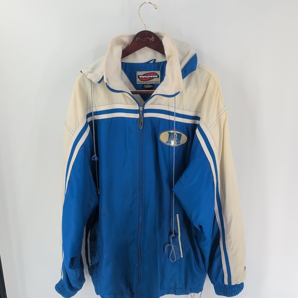 Vtg Tank Full Zip Hooded‎ Duke Blue Devils Basketball Jacket White Blue Size XL